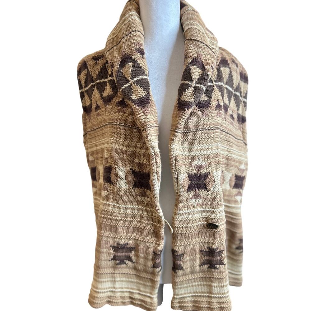 Lauren Ralph Lauren Aztec Linen Blend Sleeveless Cardigan Shawl ‎ XL